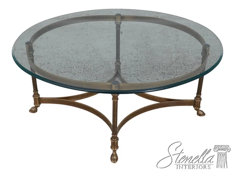 60045EC: LABARGE Brass & Glass Regency Coffee Table Cover