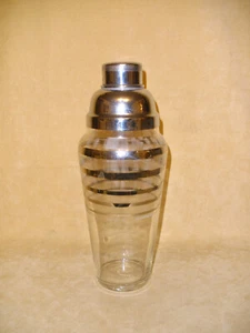 1940's Silver Trim & Etched Clear Glass & Chrome Cocktail Shaker - Picture 1 of 4