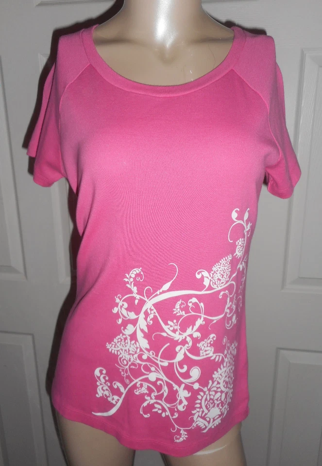 SJB Active Top Women's Sz. Small Pink Floral Graphic Print Short Sleeve T-Shirt - Image 1 of 3