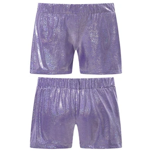 Kids Girls Pants Costume Activewear Cheerleading Shorts Metallic Uniform Jazz - Picture 1 of 56