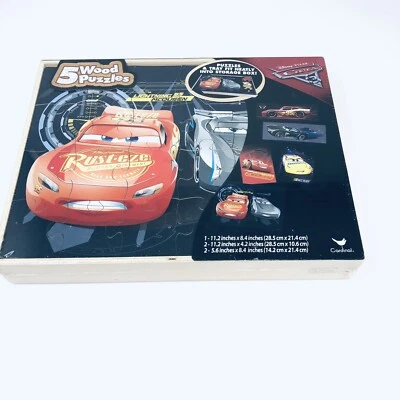 Disney Pixar Cars 3 / 5 Wood Puzzles in Storage Box New Sealed - Image 1 of 4