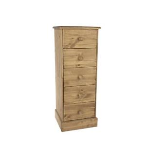 Chest 5 Drawers Narrow Solid Pine Wooden Bedroom Home Furniture Clothing Storage