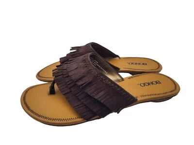 NWOT Bongo Sandals Boho Brown Fringe Faux Suede Shoes Woman's Size 10 - Image 1 of 4