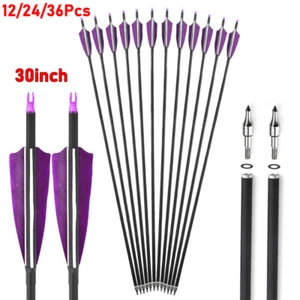30" Archery Carbon Arrows 4" Turkey Feather SP500 Compound Recurve Bow Hunting - Picture 1 of 11