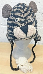 Handknit Tiger / Cat Hat 100% Wool with lining Fair Trade Animal Hat from Nepal - Picture 1 of 2
