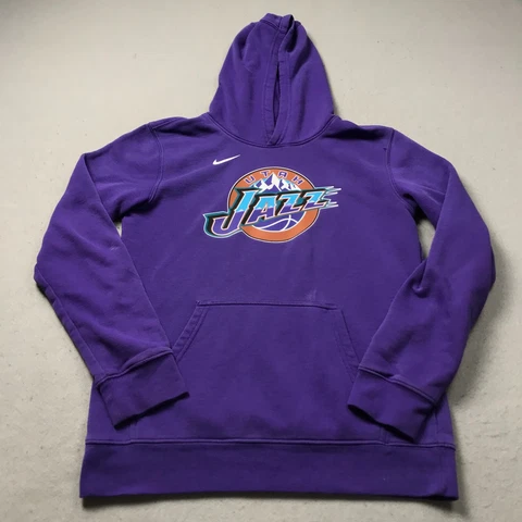 Utah Jazz Hoodie Mens Small Purple Nike Sweatshirt Pullover Retro NBA Logo Cover