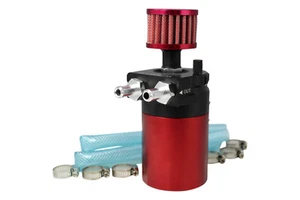CATCH CAN RED BLACK R2 ROUND OIL RESERVOIR TANK BREATHER FILTER 15mm UNIVERSAL - Picture 1 of 8