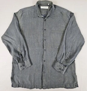 Jhane Barnes 100% Silk Shirt Mens L Black Yellow Ribbed Casual Button Up - Picture 1 of 7