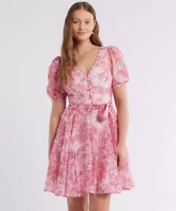 REVIEW Serenity Rose Floral Print Linen Blend Belted Fit & Flare Dress Size 8 - Picture 1 of 12