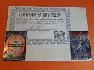 LADY DEATH SET DE 2 PROMO CARD + CERTIFICAT SIGNE PAR BRIAN PULIDO NEUF - Picture 1 of 2