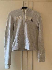Abercrombie and Fitch Grey Logo Distressed Zipped Hoodie - Size Medium - Picture 1 of 12