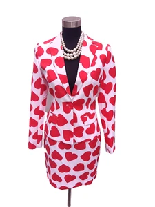 Opposuit Queen Of Hearts Sz 4 Pencil Skirt & Jacket Suit Red White Hearts S XS - Picture 1 of 8