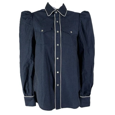 Camisa Blusa Greyson Perla a Presión Talla S Azul Oscuro Calico Western Manga Abullonada Foto 1 de 4