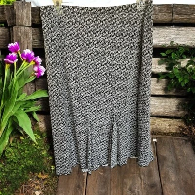 Saia feminina Charter Club plissada tamanho XL algodão/seda estampa preto/branco - Imagem 1 de 4