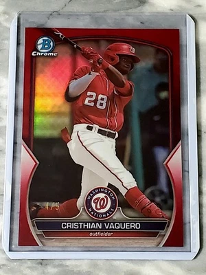 Christian Vaquero 2023 Bowman Draft Chrome Prospect Red Refractor 4/5 Nationals - Image 1 of 2