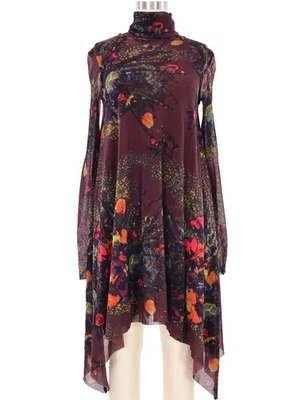 Jean Paul Gaultier Soleil Fuzzi Bodycon Dress Medium Butterfly Floral Stripe Red - Image 1 of 4