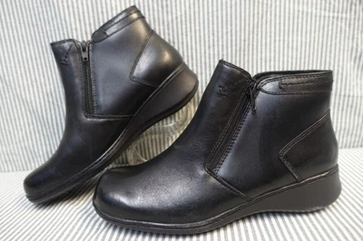 COBBIE CUDDLERS~¡NUEVO!!~BOTINES CUÑA CUERO NEGRO PORON 4000 DOBLE CREMALLERA 8.5W Foto 1 de 4