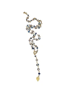 Collar Lariat 14" Liz Claiborne LCi Firmado De Colección Cuentas Azules Tono Dorado Hoja Dije - Imagen 1 de 10