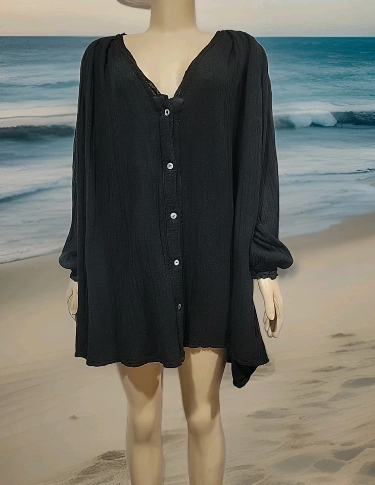 Jens Pirate Botín Negro Botones Talla Única Negro Top Camisa Blusa #C Foto 1 de 4