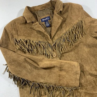Chaqueta de cuero de gamuza Denim & Co de colección para mujer 1X marrón flecos vaquera occidental Foto 1 de 4