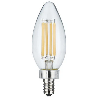 LED Dimmable Filament Candle 8W =75W Candelabra E12 C11 Clear  5000K Natural - Image 1 of 4