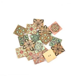100pcs Mixed Vintage Pattern Wooden Buttons Square 2 Hole Sewing Scrapbooking - Picture 1 of 2