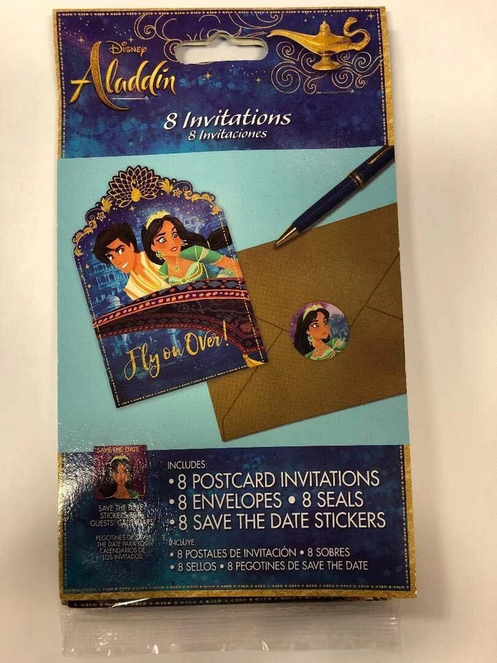 Aladdin Disney Princess Jasmine Genie Birthday Party Invitations w/Envelopes Foto 1 de 1