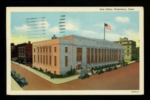 Postal de oficina de correos Connecticut CT Waterbury bandera coches farolas - Imagen 1 de 2