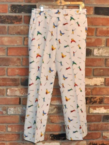 Vintage 60s 70s White Straight Leg Golf Pants, All Over Print. Par, Bogey, Eagle - Picture 1 of 4