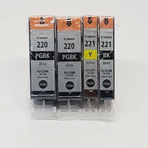 (Lot of 4) Genuine Canon Ink Cartridges: 221 BK - 220 PGBK -221BK + Yellow - Picture 1 of 11