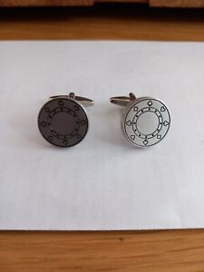 Novelty Round Cufflinks With Black Etching Of All 4 Decks Of Cards