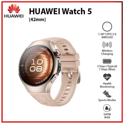 (New) Huawei Watch 5 42mm BEIGE 1.38" AMOLED Bluetooth iOS Android Smartwatch - Image 1 of 4