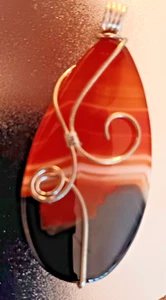 Warm Autumn Red-Orange RETRO SWIRL Wrapped Agate Cabochon Pendant BOHO 2.25x7/8" - Picture 1 of 4
