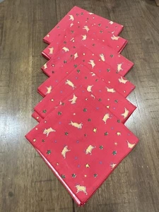 6 Christmas Red 16.5” Cloth Napkins Reindeer Stars in Excellent Unused Condition - Picture 1 of 6