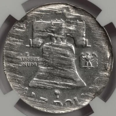 1960 NGC Struck On Spit Planchet Before Strike Franklin Half Dollar Mint Error - Image 1 of 4
