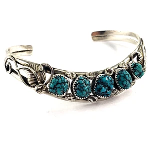 GEORGE & NUSIE HENRY GNH NAVAJO Sterling Silver 6" Turquoise Cuff Bracelet VTG - Picture 1 of 12