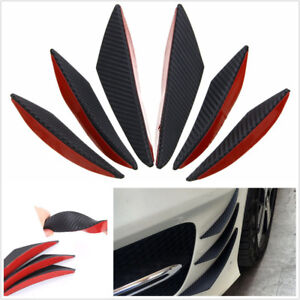 6 Pcs Black Carbon Fiber Color Car Front Bumper Fins Spoiler Refit Splitter Trim