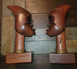 Vintage African Wooden Male & Female (Pair) Folk Art Sculptures 9" Tall - Picture 1 of 12