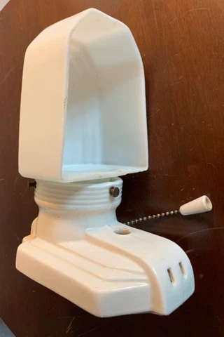 Art Deco Porcelain Bathroom Light Fixture With Milkglass Shade + plug in Cover