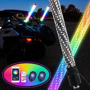 2FT 0.6M 2X Spiral RGB LED Whip Lights ATV UTV w/ Flags for Polaris RZR XP 1000 - Picture 1 of 12