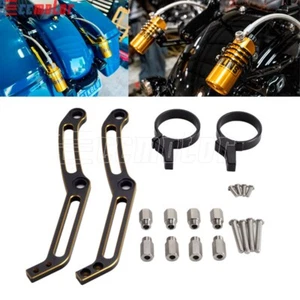 Black Rear Reservoir Shock Mount Clamps Kit For Harley Touring Road King Glide - Picture 1 of 9
