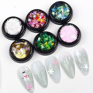 6pcs/set New Sparkly Colorful Glitter Flakes Snow Shape Holographic Nail Sequins