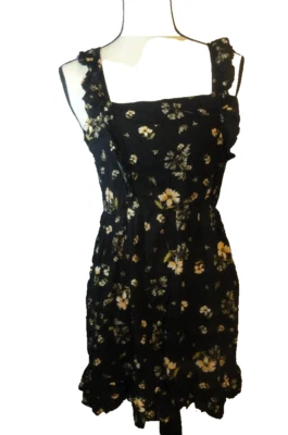 Wild Fable Sundress Womens M Black Floral Print Skater Cross Strap Mini Dress - Image 1 of 4