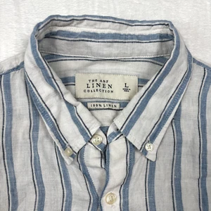 Abercrombie Fitch 100% Linen Collection Shirt L White Blue Striped Short Sleeve - Picture 1 of 9