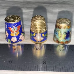Lot of 3 c. 1980s retro cloisonne thimbles - all in excellent condition - Bild 1 von 8