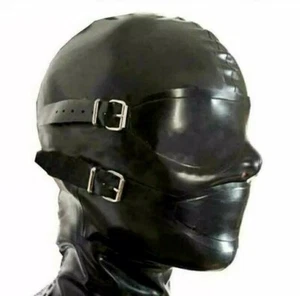 Latex Rubber Hood Full Enclosure Set With Eyeshade Cover - 2x Mouth Cover/Gag - Picture 1 of 7