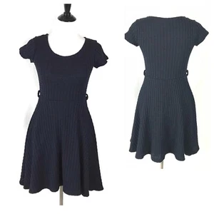 Gracia Womens Navy Blue Skater Dress Knit Belted Swing Short Sleeve Size Small - Imagen 1 de 12