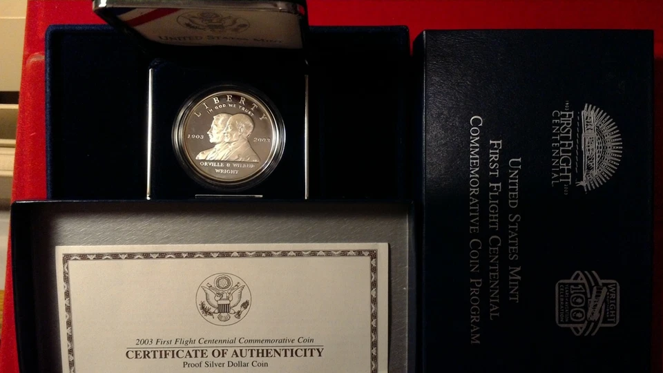 2003 First Flight Centennial Proof 90% Silver Dollar US Mint Coin Box and COA - Image 1 of 1