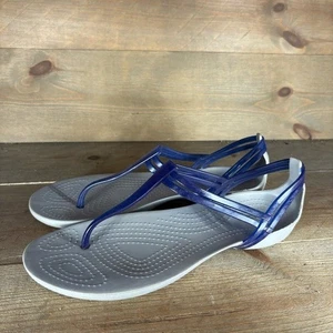 crocs isabella Mujer Talla 7 Zapatos Azul T Correa Tanga Confort Sandalias - Imagen 1 de 8
