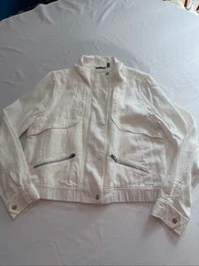 Athleta Jacke Damen Large Weiß Sahara Cropped Leinen Moto Full Zip Freizeit - Bild 1 von 14
